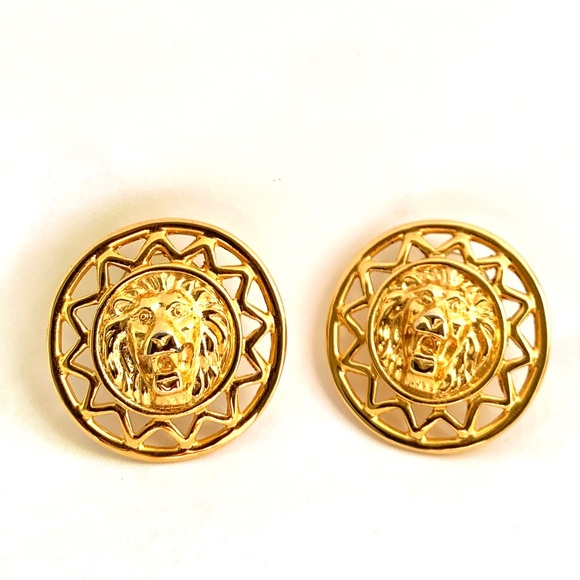 Vintage 1980s Anne Klein Lion Logo Gold Earrings Anne Klein Statement Earrings - Picture 2 of 9